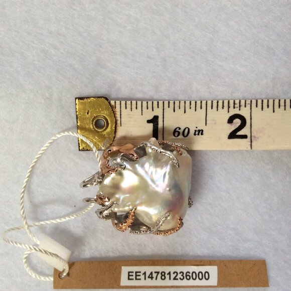 NWT14K ROSE & WHITE GOLD LARGE Natural Baroque Pearl 40.5x40mm Pendant MSRP $700 - Picture 5 of 5